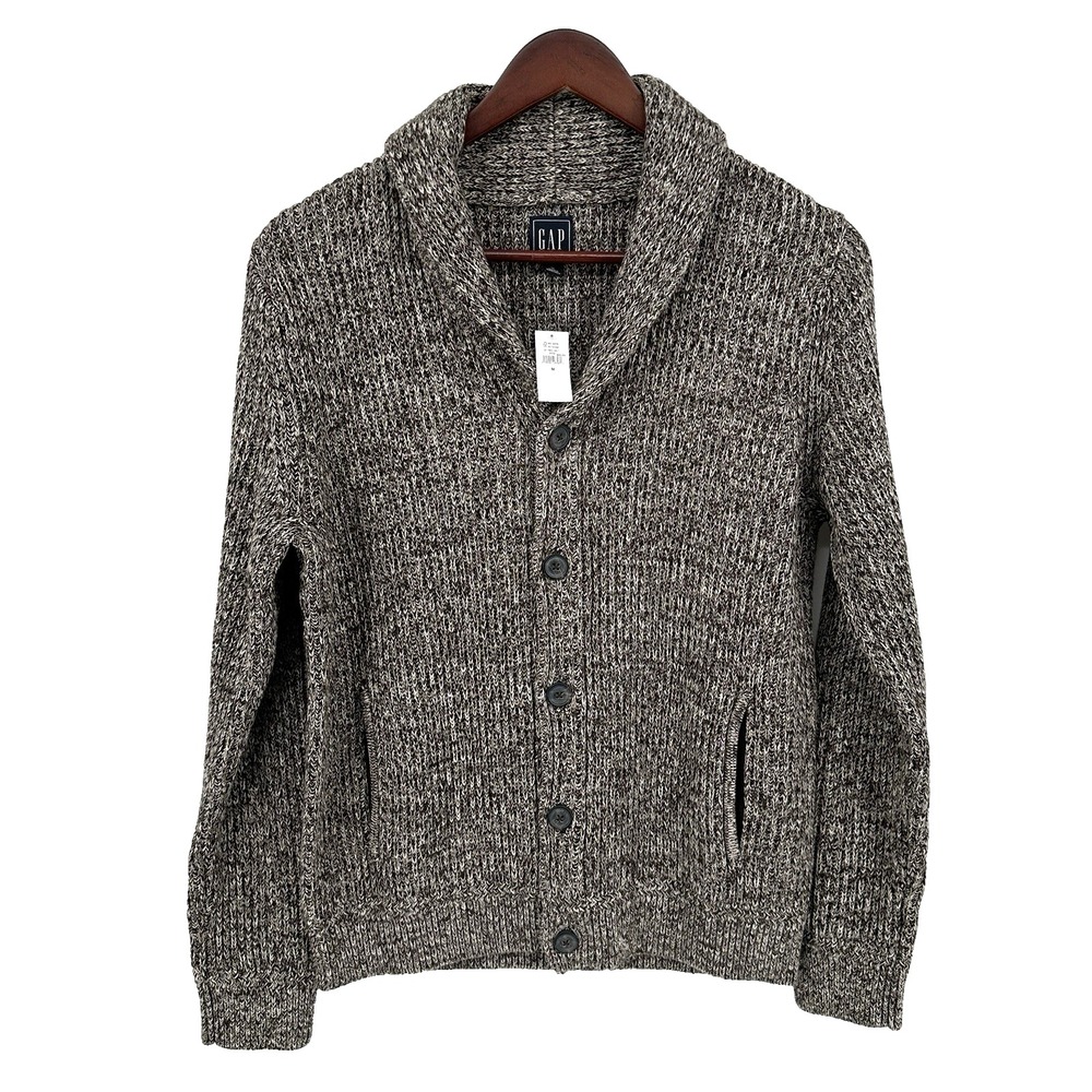 Gap  Knit High Neck Men Button Front Cotton Cardigan Sweater Size M Brown
